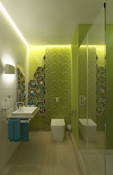 Дизайн туалета в зеленом цвете