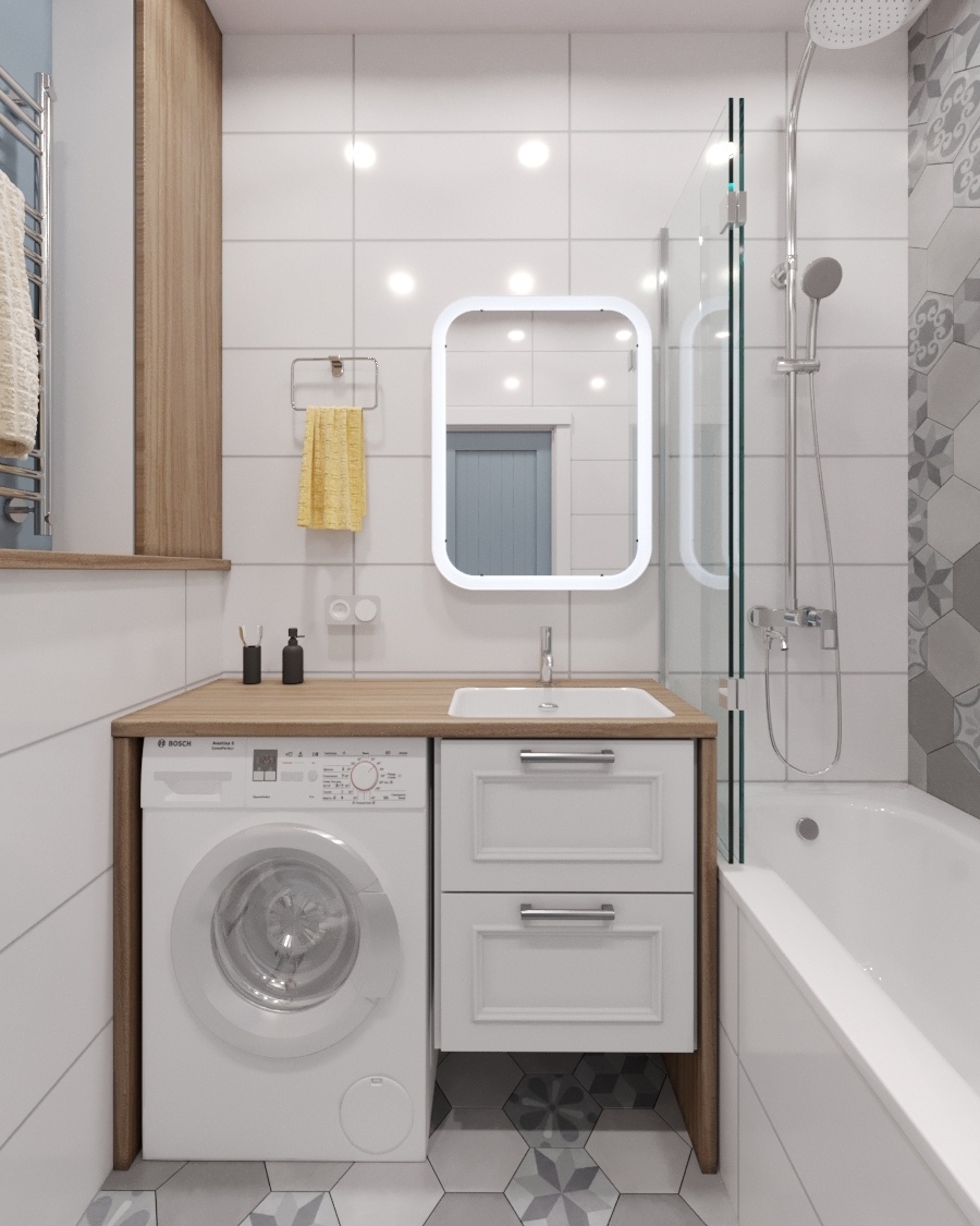 Дизайн ванной комнаты с туалетом и стиральной машиной 3 кв м в современном стиле