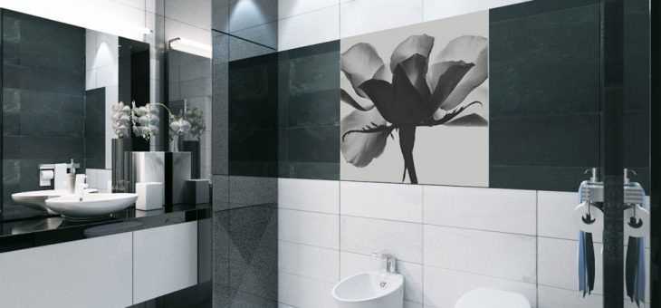 Черно белый интерьер ванной