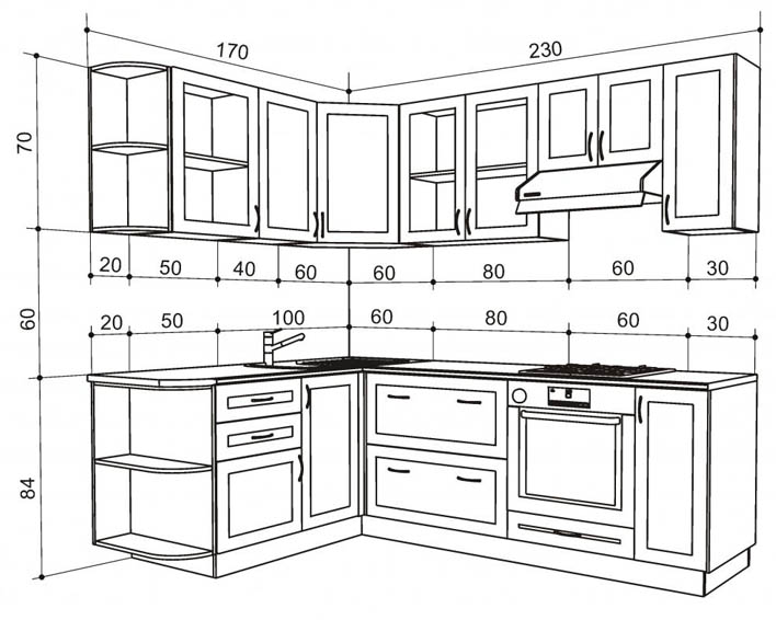Мебель чертежи угловой кухни