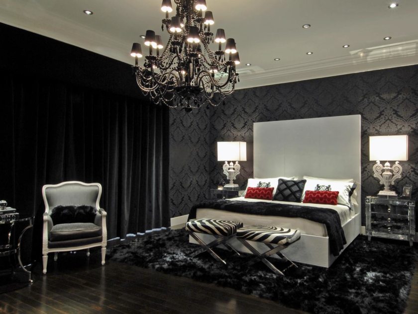 Сочетание белой и черной мебели в спальне