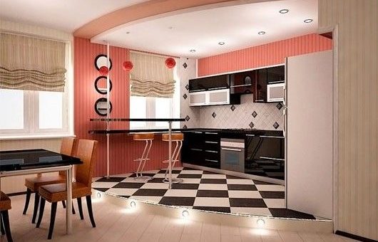 Дизайн кухня гостиная с подиумом