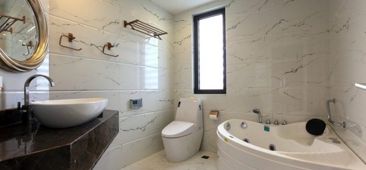 Дизайн ванной комнаты с угловой ванной совмещенной с туалетом
