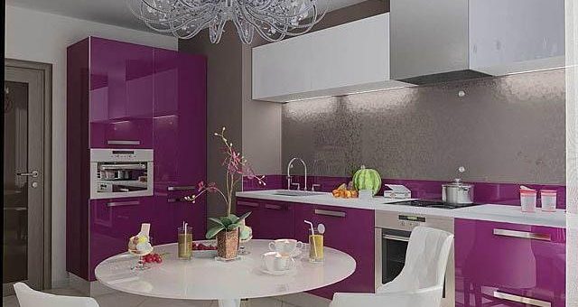 Фиолетовые сиреневые кухни