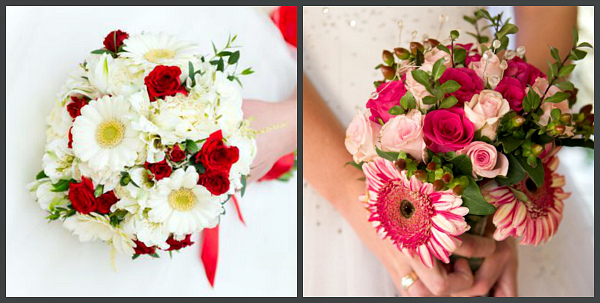 Фото букет герберов – потрясающие идеи с фото, свадебный монобукет с белыми герберами, сочетание с красными розами, самые разнообразные формы и декор