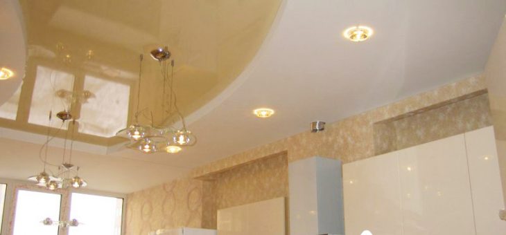 Фото двухуровневых потолков натяжных на кухне