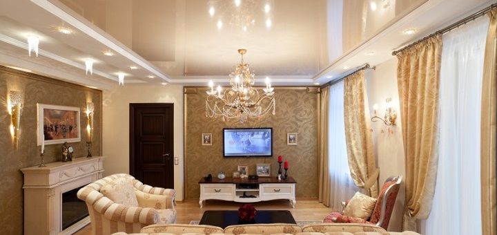 Фото натяжные потолки гостиная фото