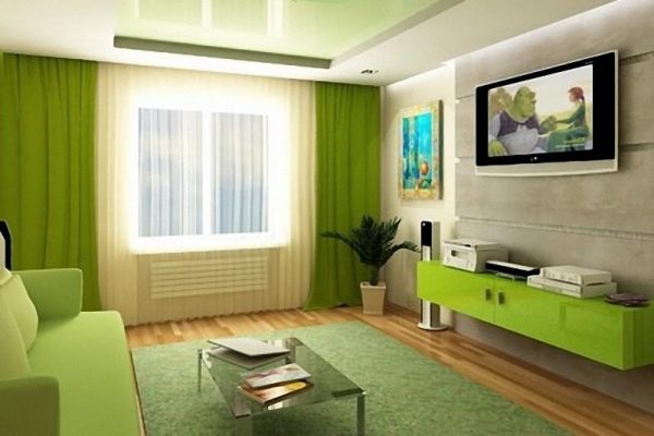 Светлая мебель зеленые стены