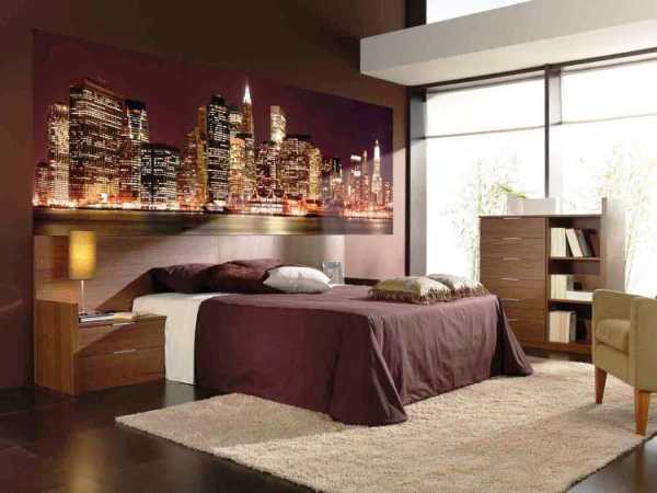 Дизайн спальни с фотообоями над кроватью