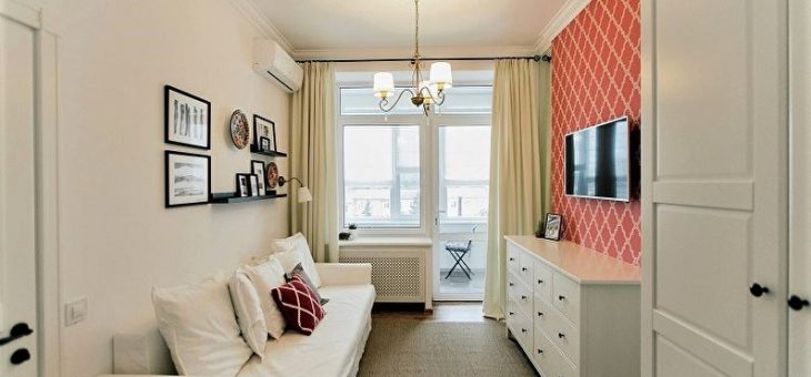 Интерьер узкой гостиной