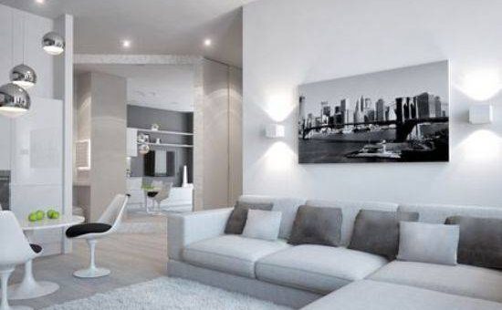 Интерьер в серых тонах с яркими акцентами – интерьер в цвете, сочетания и фото, дизайн зала с яркими акцентами, стиль светлых стен