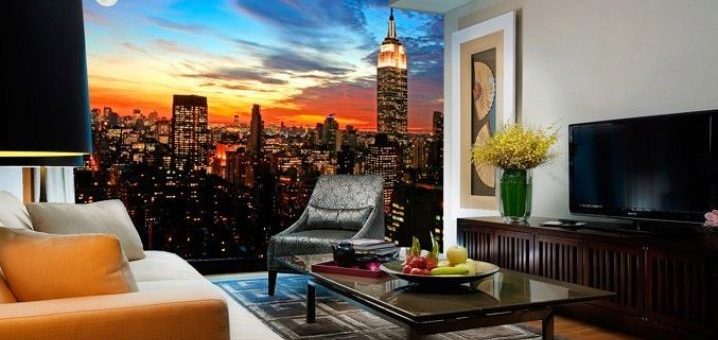 Интерьер зала с фотообоями фото – дизайн стен в интерьере квартиры, обои для зала, расширяющие пространство