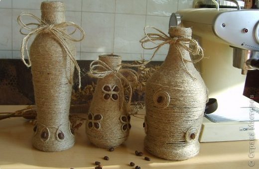 Как декорировать бутылку шпагатом – Декорирование бутылок своими руками, акриловой краской, кофейными и ореховыми зернами, бумагой. шпагатом, манной крупой