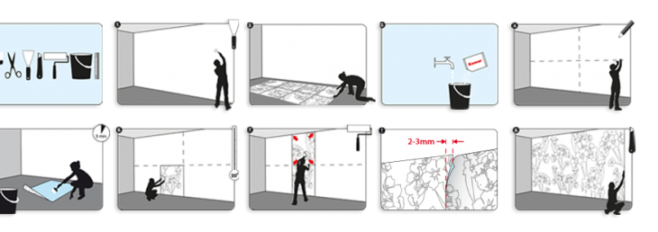 Как клеить фотообои на стену из восьми частей видео