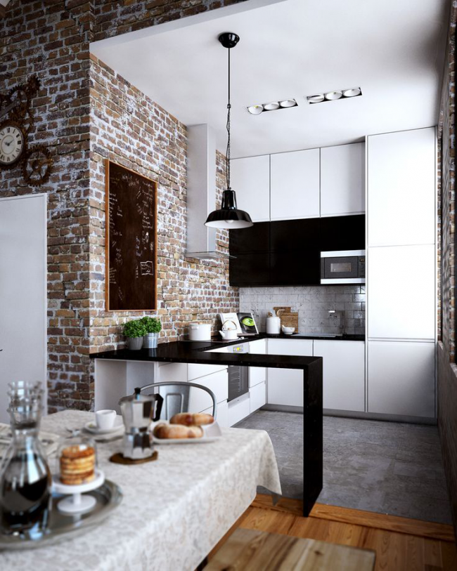 Кирпич белый на кухне –  кухни с кирпичной стеной (16 фото .
