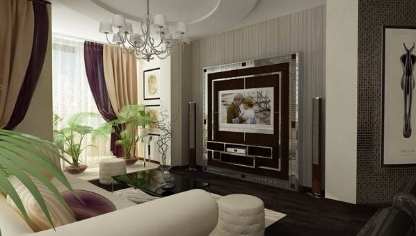 Комбинированные обои в гостиной фото