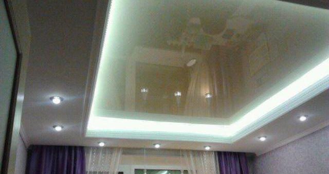 Комбинированные потолки из гипсокартона и натяжные потолки фото
