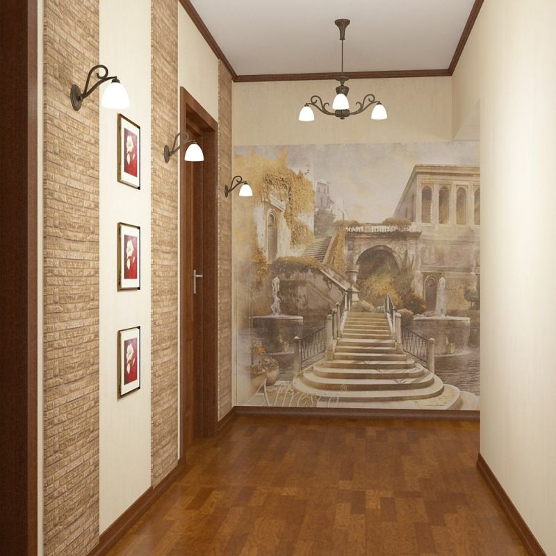 Дизайн коридора в квартире с камнем и обоями