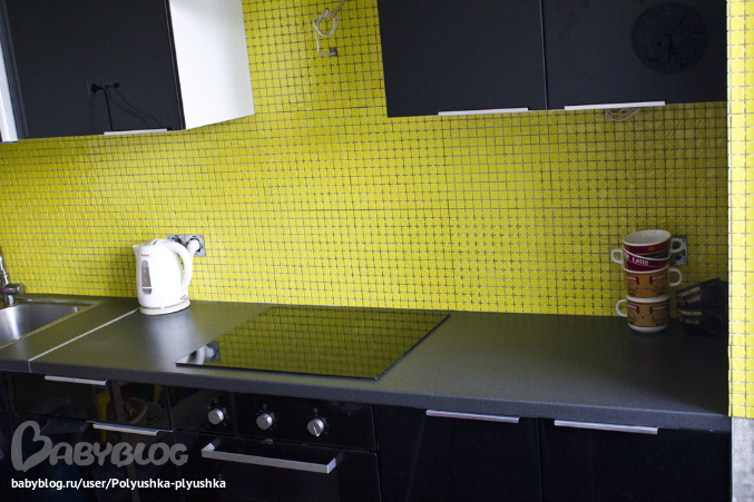 Желто черный интерьер кухни