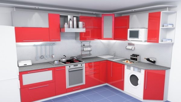 Кухня красная угловая фото
