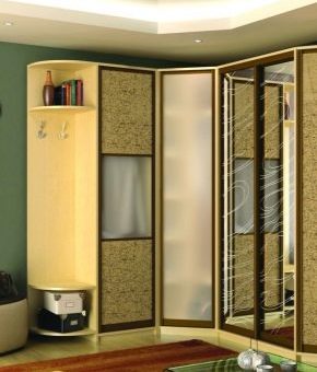 Нестандартные угловые шкафы – узкие платяные варианты с полками для одежды, размеры шкафа со штангой, большой навесной и двухдверный полукруглый модели в интерьере комнаты