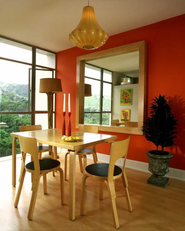 Оранжевые стены в интерьере кухни