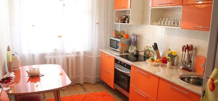 Обои оранжевые кухня – для стен в интерьере, фото, какие сочетаются с цветами, кухня и гарнитур, шторы зеленые