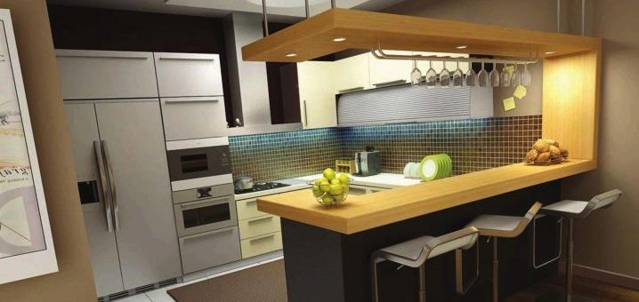 Остров барная стойка – барный стол в студии, п-образная большая столешница в кухонной мебели, мини табуреты