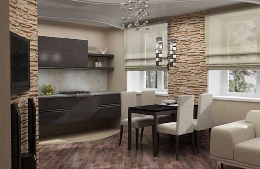 Отделка стен в гостиной кухне