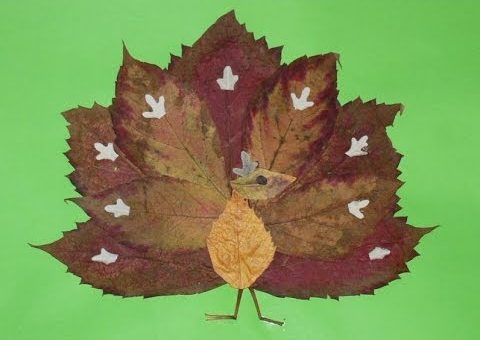 Павлин из листьев поделка