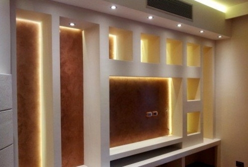 Полки из гипсокартона фото гостиная – видео-инструкция по монтажу своими руками, особенности установки в спальне, ванной, гостиной, как сделать встроенные конструкции под телевизор, чем их украсить, цена, фото