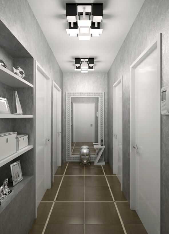 Дизайн квадратного коридора в квартире с 3 дверями