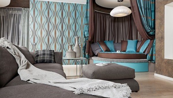 Сочетание бирюзового и коричневого в интерьере