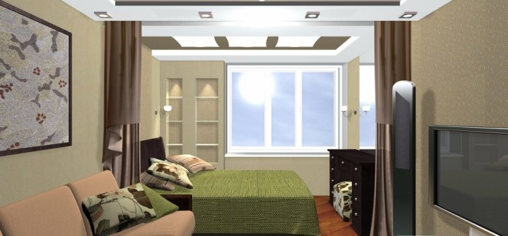 Спальни 4 на 4 – дизайн и фото, 4 кв. метра, 1 комната, гостиная в доме, зона кровати, мебель и окна, проект и обои