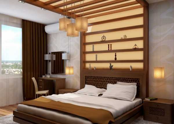 Дизайн светлой спальни с темной мебелью