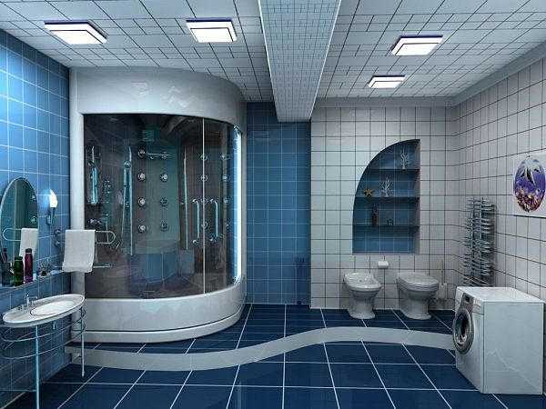 Варианты ванной комнаты с душевой кабиной из плитки и сливом а полу